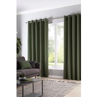 Fusion 'Sorbonne' 100% Cotton Light Filtering Plain Dyed Eyelet Curtains in Bottle Green | Size: 229 cm width x 229 cm drop
