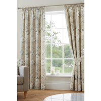 Dreams & Drapes 'Eve' 100% Cotton Floral Pair of Pencil Pleat Curtains With Tie-Backs in Natural | Size: 168 cm width x 229 cm drop