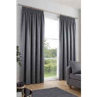 Fusion 'Galaxy' Pair of Light Reducing Thermal Effect Pencil Pleat Curtains in Charcoal | Size: 168 cm width x 183 cm drop