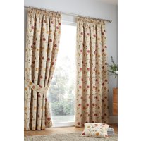 Curtina 'Juliette' Floral Jacquard Fully Lined Pair of Pencil Pleat Curtains in Red