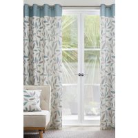 Fusion 'Beechwood' Leaf Trail Pair of 100% Cotton Eyelet Curtains in Duck Egg Blue | Size: 168 cm width x 137 cm drop