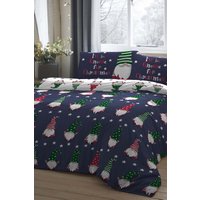 Fusion 'Gnome For Christmas' 100% Brushed Cotton Duvet Cover Set in Navy | Size: King