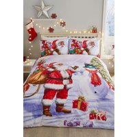 Fusion 'Santa & Snowy' Christmas Print Duvet Cover Set | Size: Single