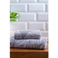 Fusion 'Matteo' Luxury 100% Cotton Leaf Motif Jacquard Towel in Grey
