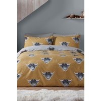 Fusion 'Highland Cow' Brushed Duvet Cover Set in Yellow | Size: Single