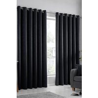 Fusion 'Strata' Triple-Woven Dimout Eyelet Curtains in Black | Size: 167 cm width x 183 cm drop