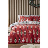 Fusion 'Nutcracker' Festive Character Print Duvet Cover Set in Red | Size: Double