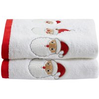 Fusion 'Santa' 100% Cotton Festive 2 Pack Hand Towels in White