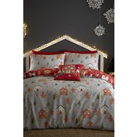 Bedlam 'Gingerbread House' Reversible Gingerbread Man Print Duvet Cover Set in Grey | Size: Double