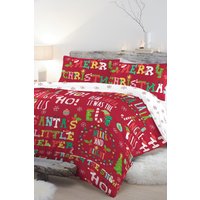 Fusion 'Santa's Little Helper' Text Crazy Festive Print Duvet Cover Set in Red | Size: King