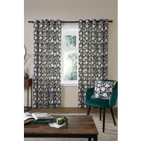 Fusion 'Luna' 100% Cotton Pair of Eyelet Curtains in Black | Size: 229 cm width x 229 cm drop