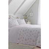 Dreams & Drapes 'Floral Sprig' Lace detail Duvet Cover Set in Lilac | Size: Super King