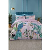 Soiree 'Peacock Jungle' 100% Cotton Sateen Duvet Cover Set in Pink | Size: King