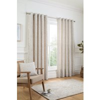 Curtina 'Marple' Woven Jacquard Thermal Pair of Eyelet Curtains in Natural | Size: 168 cm width x 183 cm drop