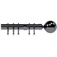 New Edge Blinds 28mm Nikola Ball End Metal Curtain Pole Set - Polished Graphite in Mid Grey | Size: 400 cm