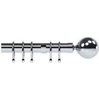 New Edge Blinds 28mm Nikola Ball End Metal Curtain Pole Set - Chrome in Metallic Silver | Size: 300 cm