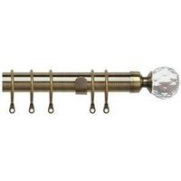 New Edge Blinds 25-28mm Crystal End Metal Curtain Pole Set - Antique Brass in Bronze | Size: 170 cm - 300 cm
