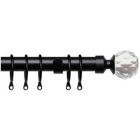New Edge Blinds 25-28mm Crystal End Metal Curtain Pole Set - Black | Size: 170 cm - 300 cm
