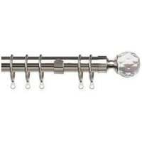 New Edge Blinds 25-28mm Crystal End Metal Curtain Pole Set - Satin Silver | Size: 170 cm - 300 cm