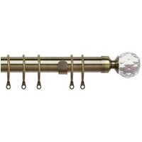 New Edge Blinds 25-28mm Crysttal End Metal Curtain Pole Set - Antique Brass in Bronze | Size: 200 cm - 380 cm