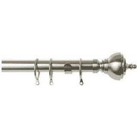 New Edge Blinds 25-28mm Vienna End Metal Curtain Pole Set - Satin Silver | Size: 120 cm - 210 cm