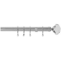 New Edge Blinds 25-28mm Jewel End Metal Curtain Pole Set - Chrome in Metallic Silver | Size: 120 cm - 210 cm