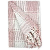 New Edge Blinds Comfy Check Collection Cotton Throw in Pink | Size: 228 cm x 254 cm