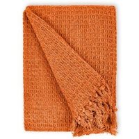 New Edge Blinds Waffle Collection Cotton Throw in Orange | Size: 127 cm x 152 cm