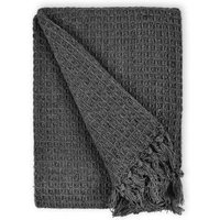 New Edge Blinds Waffle Collection Cotton Throw in Dark Grey | Size: 228 cm x 254 cm