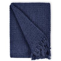 New Edge Blinds Waffle Collection Cotton Throw in Blue | Size: 228 cm x 254 cm