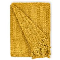 New Edge Blinds Waffle Collection Cotton Throw in Yellow | Size: 228 cm x 254 cm