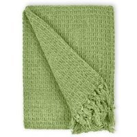 New Edge Blinds Waffle Collection Cotton Throw in Green | Size: 228 cm x 254 cm