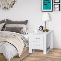 HOMCOM Style Bedside Table Drawers Cabinet Solid Wood Legs Bedroom Living Room in White