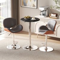 HOMCOM Adjustable Round Bistro Bar Table PU Leather Top Steel Base Bistro in Black