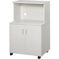 HOMCOM Microwave Cart on Wheels Modern Storage Shelf 2-door Cabinet Trolley in White