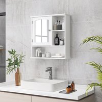 Kleankin Wall Mount Bathroom Cabinet Storage Organizer with Mirror Adjustable in White