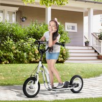 HOMCOM Kids Stunt Scooter with 12" Rubber Tyres, Adjustable Handlebar in White