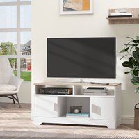 HOMCOM Home Office 42" TV Stand Storage Unit with Cabinets Shelves Table Top in White