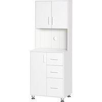 HOMCOM Kitchen Cupboard with Storage Cabinets, 3 Drawers for Living Room in White