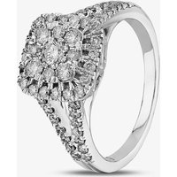 T.H.Baker Women's 9ct White Gold 1.00ct Diamond Shouldered Square Cluster Ring in Silver | Size: Q