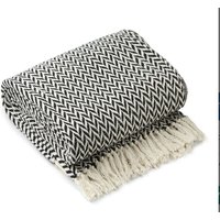 New Edge Blinds Chevron Collection Cotton Throw in Black | Size: 228 cm x 254 cm