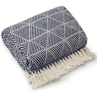 New Edge Blinds Geo Diamond Collection Cotton Throw in Blue | Size: 178 cm x 254 cm