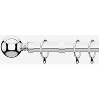 New Edge Blinds Polished Chrome 28mm Ball Fixed Length Metal Curtain Pole in Metallic Silver | Size: 420 cm