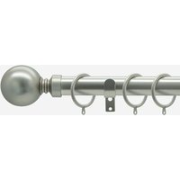 New Edge Blinds Brushed Steel 28mm Ball Fixed Length Metal Curtain Pole in Silver | Size: 190 cm