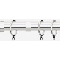 New Edge Blinds Polished Chrome 28mm Stud Fixed Length Metal Curtain Pole in Metallic Silver | Size: 410 cm
