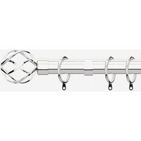 New Edge Blinds Polished Chrome 28mm Cage Fixed Length Metal Curtain Pole in Metallic Silver | Size: 310 cm