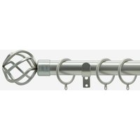 New Edge Blinds Brushed Steel 28mm Cage Fixed Length Metal Curtain Pole in Silver | Size: 125 cm