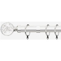 New Edge Blinds Polished Chrome 28mm Glass Bubbles Fixed Length Metal Curtain Pole in Metallic Silver | Size: 260 cm