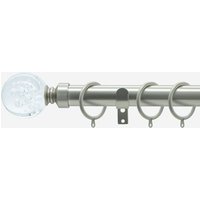New Edge Blinds Brushed Steel 28mm Glass Bubbles Fixed Length Metal Curtain Pole in Silver | Size: 50 cm