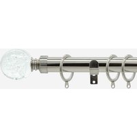 New Edge Blinds Stainless Steel 28mm Glass Bubbles Fixed Length Metal Curtain Pole in Light Grey | Size: 270 cm